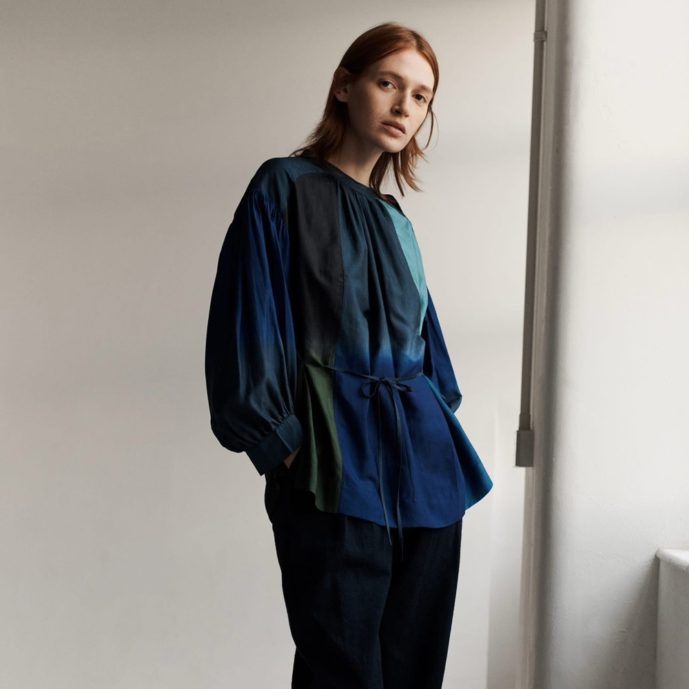 NWT – Dip Dye Silk Blue-Green Women's Blouse S/M